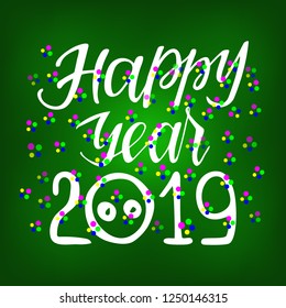 Happy New Year text design on the green background. Vector logo, typography. Usable as banner, greeting card, gift package etc.