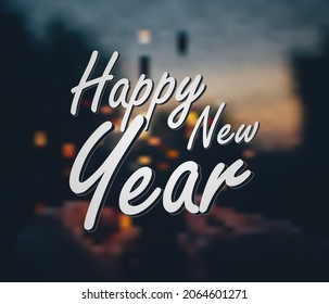 Feliz diseño de texto de año nuevo con fondo de fuegos artificiales