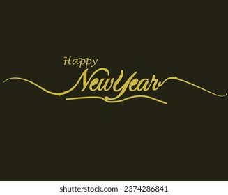 happy new year text design with yellow artistic writing on a dark background