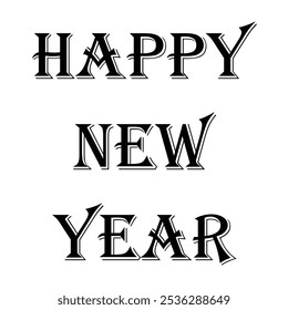 Happy new year text design for poster, banner, templet, vector. Black Color. Vector illustration.