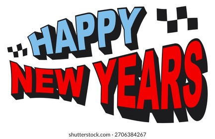 happy new year text design, bold colorful holiday typography vector, work of hand drawn
