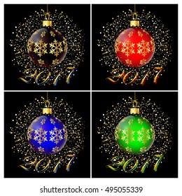 Happy New Year, text design. Vector greeting illustration with golden numbers