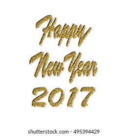 Happy New Year text design. Holiday vector Illustration. Gold glitter lettering.