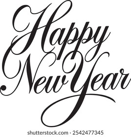  Happy New Year text displayed prominently on a clean white background, conveying a festive and joyful message.
