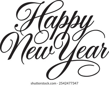  Happy New Year text displayed prominently on a clean white background, conveying a festive and joyful message.
