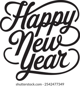  Happy New Year text displayed prominently on a clean white background, conveying a festive and joyful message.
