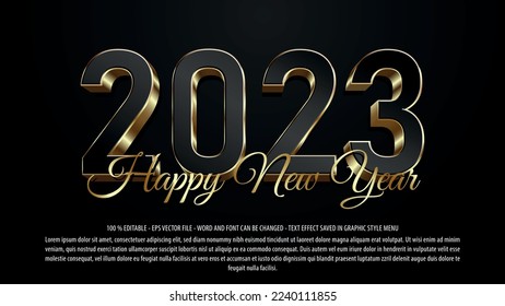 Happy new year text effect template with 3d style use for logo and business brand