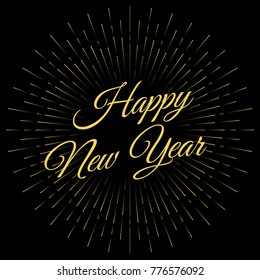 Happy New Year text with firework. Vector illustration.
