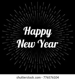 Happy New Year text with firework. Vector illustration.