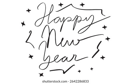 Happy new year text font calligraphy hand written lettering script black color object 2026 happy new year event party celebration happy new year 2026 2025 2027 winter season celebration star party art