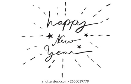 Happy new year text font calligraphy hand written lettering script black color object star shape black color decoration ornament happy new year merry christmas xmas 2025 2026 2027 time year winter art