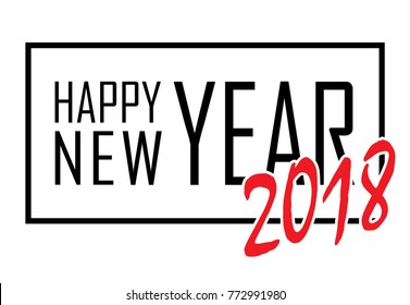 Happy New Year text in frame. Black border and font Happy New Year, on white background. Stringent design for poster of party, greeting, Christmas celebration. Vector illustration