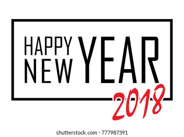 Happy New Year text in frame. Black border and font Happy New Year, isolated on white background. Stringent design for poster of party, greeting, Christmas celebration. Vector illustration