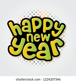 Happy new year text green color with colorful dot