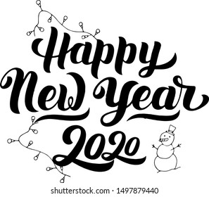 Happy New Year text for greeting card. Holiday  design on white background. Vector illustration