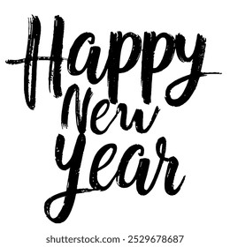 Happy New Year text for greeting card. Handwritten calligraphic brush with "Happy New Year " lettering on white background. Vector illustration.