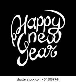 Happy New Year text for greeting card. Vector holiday design on black background