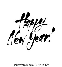 Happy New Year text for greeting card. Vector holiday design on white background.