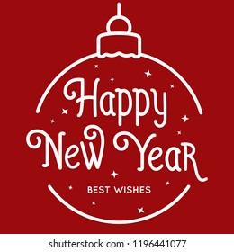 Happy New Year text, hand drawn lettering. Holiday greetings quote. Monochrome typography for Holiday Greeting Gift Poster. Great for Christmas and New year cards, posters, gift tags.