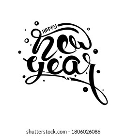 Alles Gute zum Neujahr! Handgezeichnete Weihnachtsfeier Postkarte, Einladungskarte. Neues Jahr sogar Feierlichkeiten Poster, Banner, Druck. Handgeschriebene Schrift für Feiertage Grußkartendesign. Punkte und Blasen