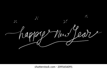 Happy new year text hand lettering calligraphy. use for Greeting Card. isolated on black background. vector illustration