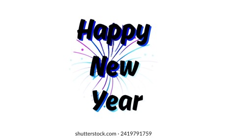 Feliz año nuevo texto, tipografía con letras a mano afiche sobre la moderna ilustración vectorial. Cita para postal, tarjeta, invitación, plantilla de banner.
