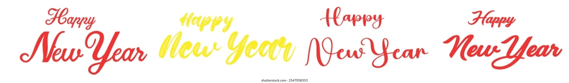 Caligrafía de letras de la mano del texto del año Nuevo feliz aislada en el fondo blanco. Feliz año nuevo Texto en rojo 