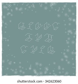 Happy New Year text, isometric outline vector font. 3D isometric letters.  for headlines, posters etc.