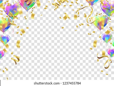Happy New Year text, lettering for greeting cards, banners, posters, isolated vector illustration with balloons. Confetti and ribbons flag ribbons, Celebration background template