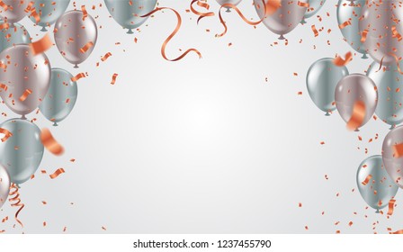 Happy New Year text, lettering for greeting cards, banners, posters, isolated vector illustration with balloons. Confetti and ribbons flag ribbons, Celebration background template