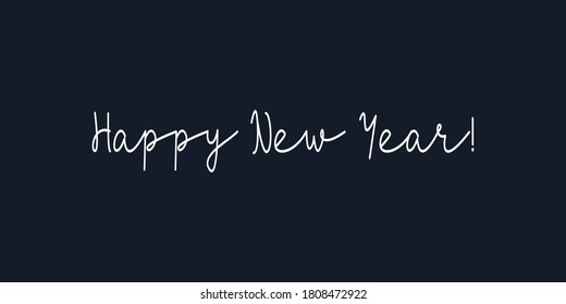 Happy New Year Text Lettering hand written calligraphic white text isolated on black background vector illustration. usable for web banners, posters and greeting cards