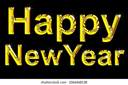 Happy new year text made of gold on black background