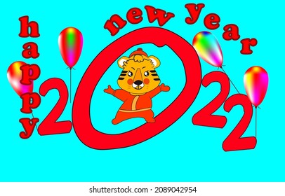 Happy New Year, Text Message Script and cute little tiger In a circle, zero number, symbol of the year 2022, design template, banner or greeting card for Merry Christmas and Happy New Year. vector ill