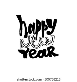 Happy new year text. Modern calligraphy and brush lettering