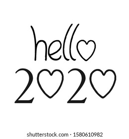 Happy New Year text on white background, Black Text Happy New Year 2020, typography for print or use as card, flyer or T shirt