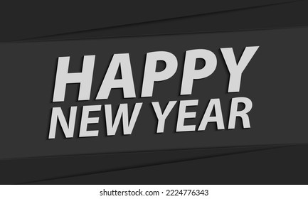 Happy new year text on black background. Typography design for greeting card, web banner, cover. Vector illustration