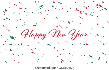 Happy New Year text on confetti background.
