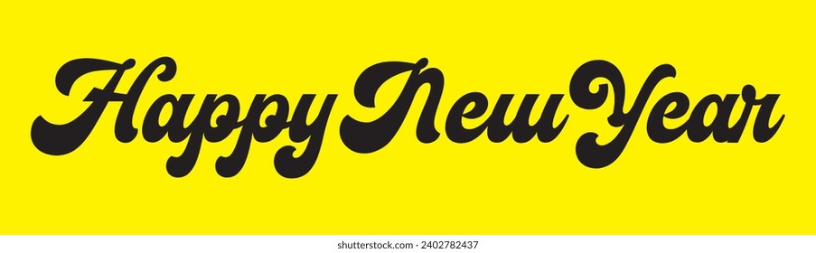 Happy New Year text on yellow background.