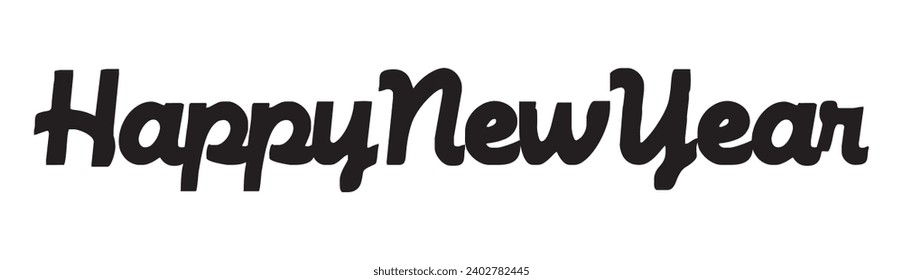 Happy New Year text on white background.