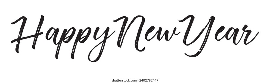 Happy New Year text on white background.