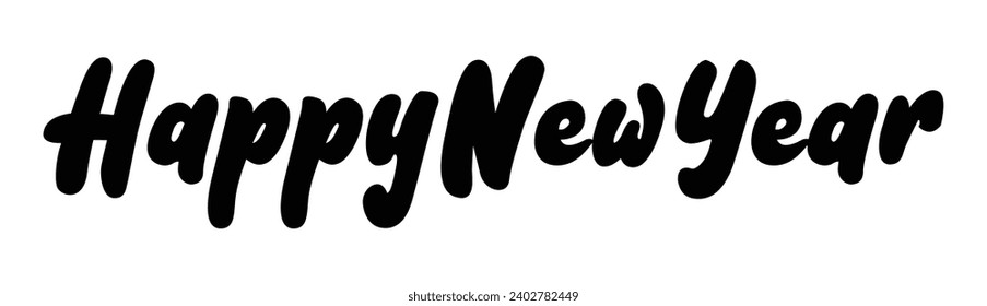Happy New Year text on white background.
