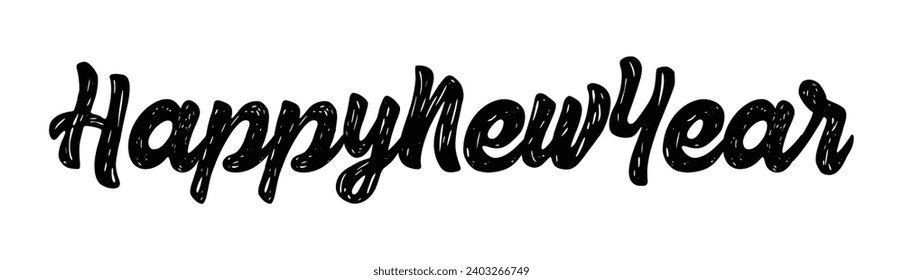 Happy New Year text on white background.