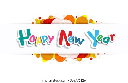 happy new year text on Circle Full Color Background, vector design element illustration