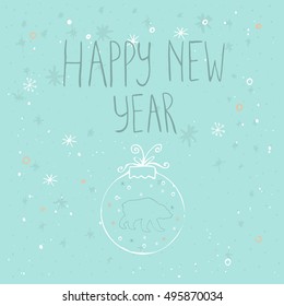  Happy new year  text on a winter background, snow and snowflakes. Greeting card template, poster with quote, T-shirt design or home decor element. Vector typography.