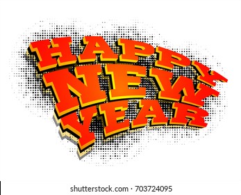 Happy New Year Text on halftone dotted retro background.