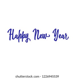 Happy new year text outline blue color on white background