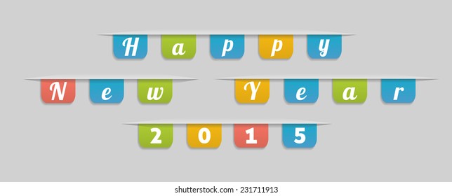 Happy New Year text. Paper 2015 Year background with text on stickers
