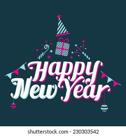 Happy New Year Text with Party Icons