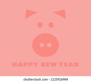 Happy New Year text with pig silhouette on pink background. Template for greeting card, calendar or brochure. Vector illustration.