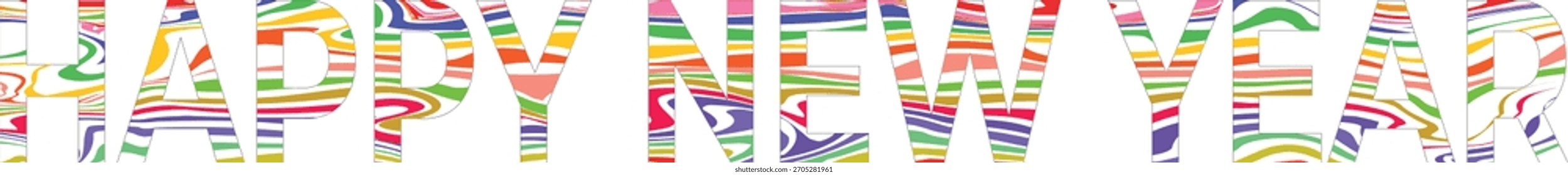 Happy New Year Text mit Psychedelic Swirls Keywords Happy New Year, Text, Schriftzug, bunt